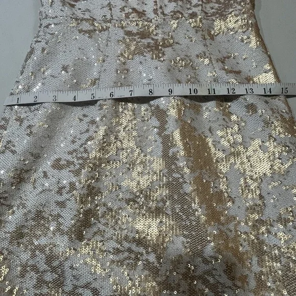 Dress the Population Sz XSmall Gold & White Sequin Mini Dress Party Stretch - Picture 9 of 13